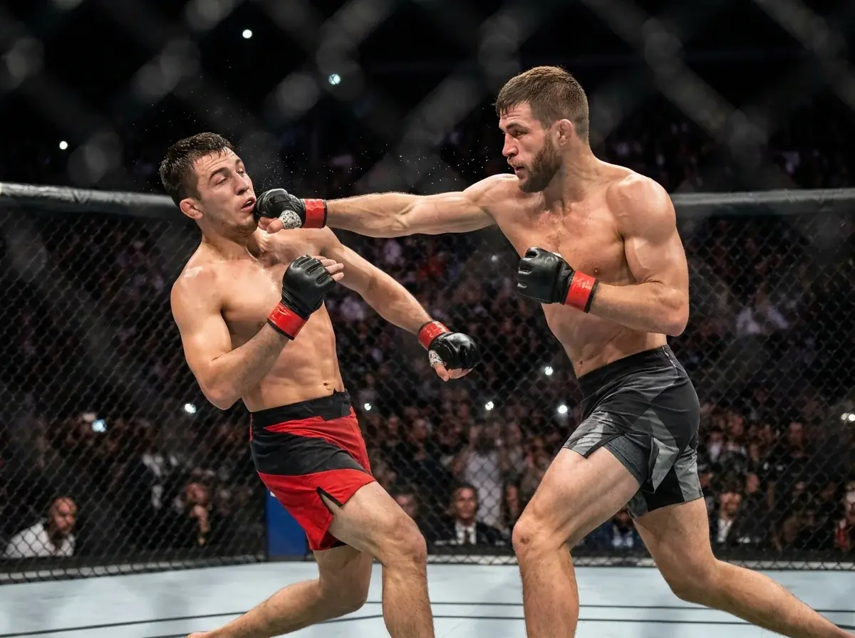 MMA kovotojas oktagone akimirkomis prieš pergalingą nokautą